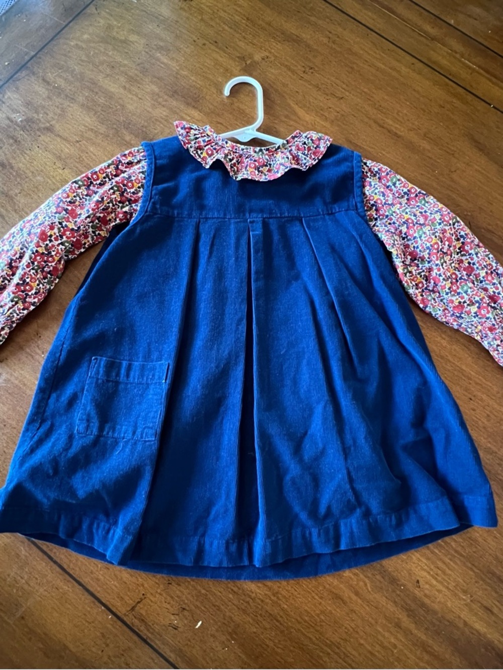 Grace & James Kids Two Piece Navy Corduroy Pinafore Dress